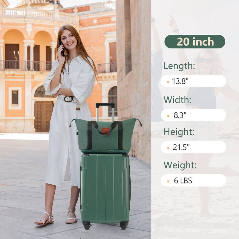 Adventure Ready Luggage Set - Green Carry-On Suitcases with Wheels and TSA Lock