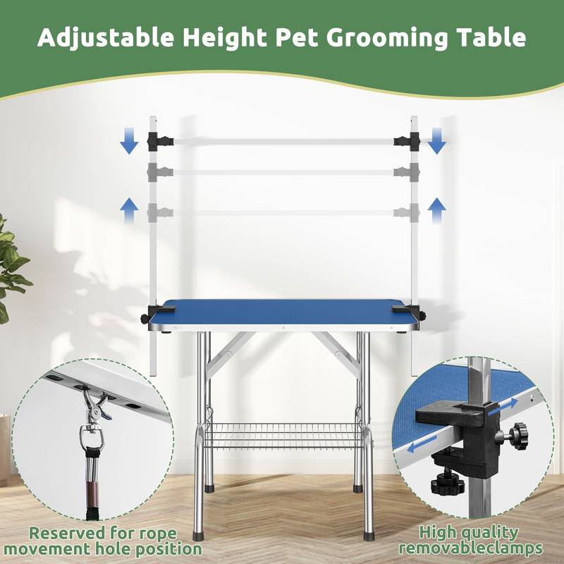Portable Grooming Table for Dogs - Foldable with Adjustable Arm and Mesh Storage