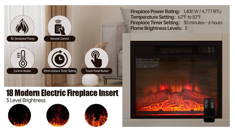 Modern Electric Fireplace TV Stand with LED Lights and USB Charging