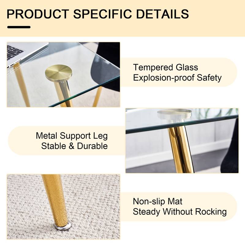 Sleek Glass Dining Table with Gold Legs