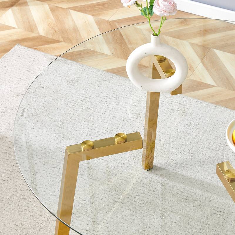 Chic Gold-Base Glass Dining Table – Perfect for Home & Office Gatherings!