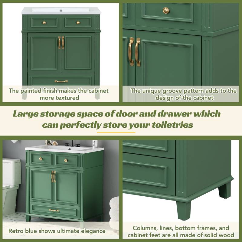 Vintage Green Bathroom Vanity with Soft-Close Storage