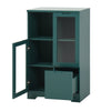 Chic Green Cabinet with Glass Doors and Open Storage