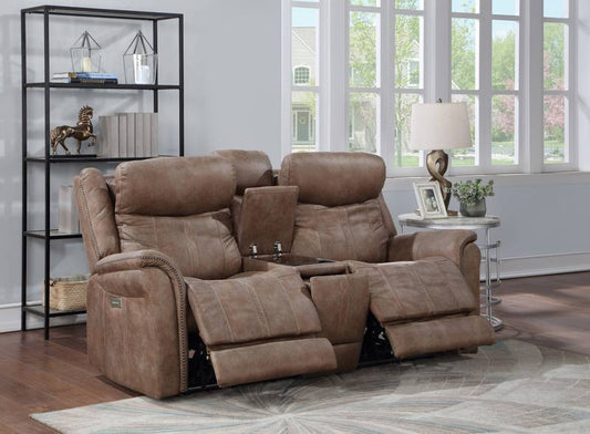 Cozy Camel Power Loveseat with Console & Cupholders