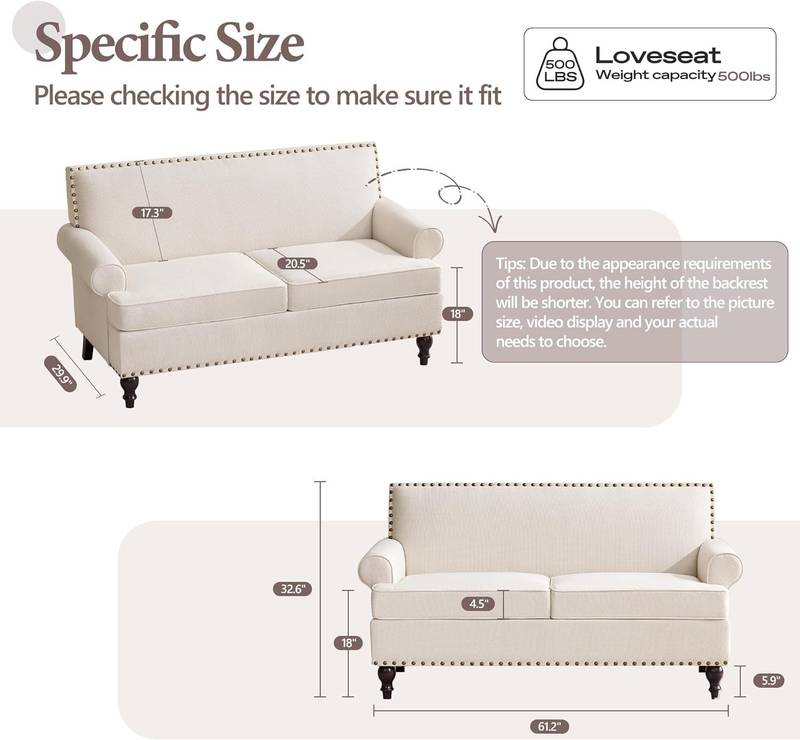 Cozy Mid Century Loveseat - Chic Beige Sofa for Small Spaces