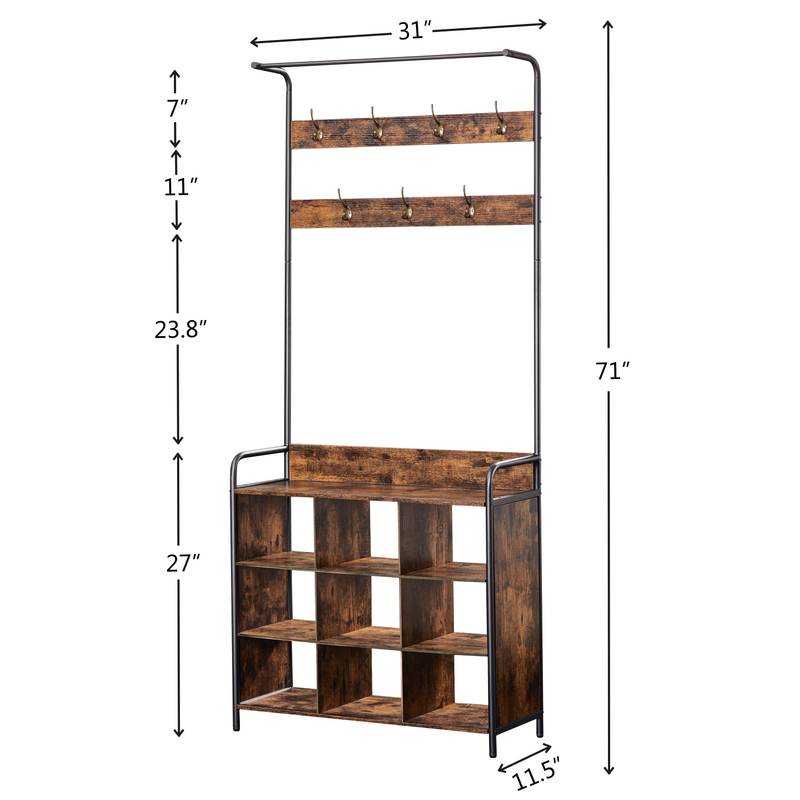 Entryway Organizer with Coat Hooks and Shoe Storage