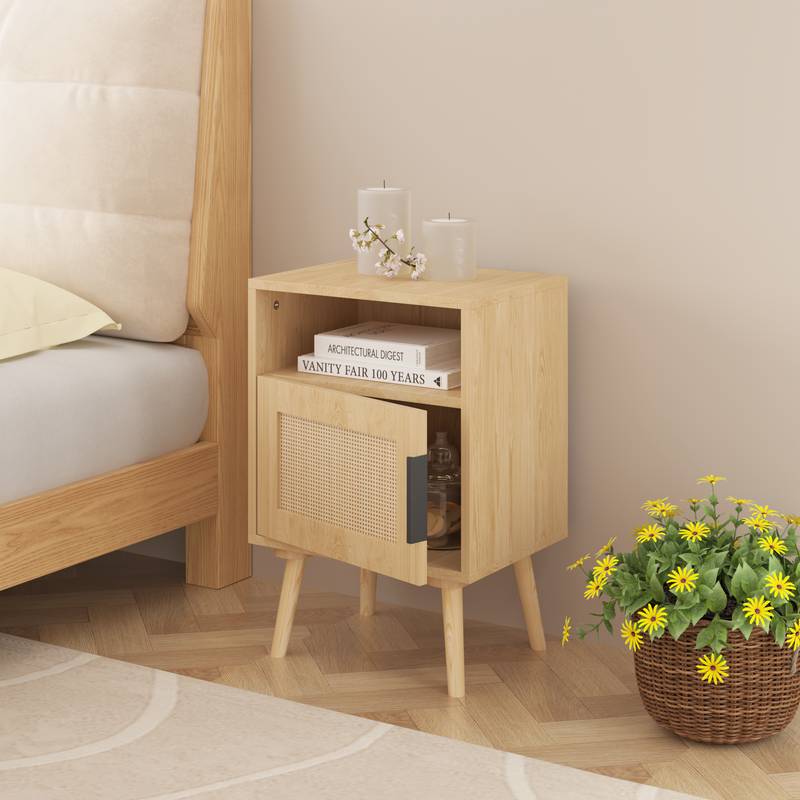 Chic Rattan Nightstand with Open Shelf - Perfect for Small Spaces