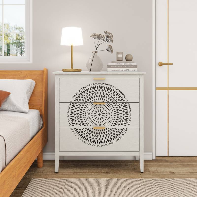 Chic Hollow-Carved 3-Drawer Storage Cabinet