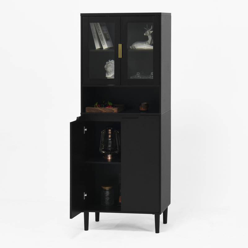Sleek Adjustable Glass Door Bookcase - Black storage for Living & Bedroom