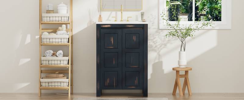 Charming Vintage Bathroom Vanity with Ceramic Sink and Soft-Close Doors