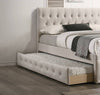 Cozy Tufted Twin Bed with Trundle in Light Brown Burlap