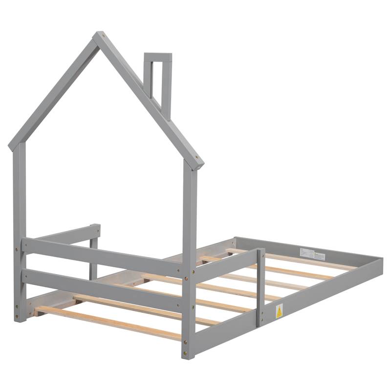 Cozy Twin House Bed with Handrails - Grey