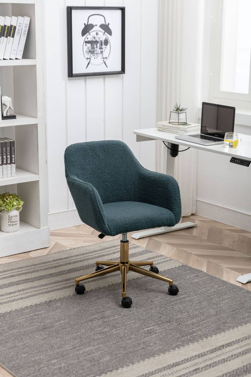 Chic Green Teddy Swivel Chair with Gold Legs