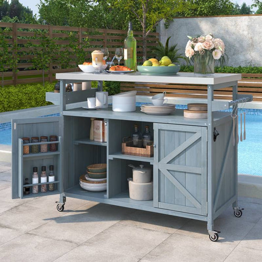 Farmhouse Rolling Grill Station & Bar Cart