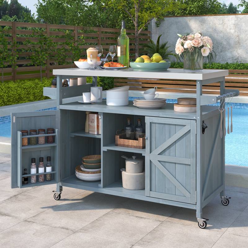 Farmhouse Rolling Grill Station & Bar Cart