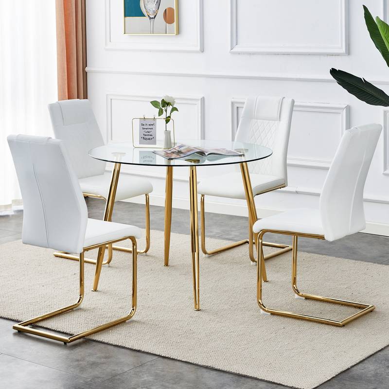 Chic Gold-Accent Dining Set with Cushioned Chairs