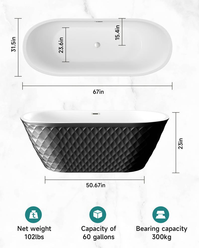 Diamond Delight Freestanding Bathtub in Black