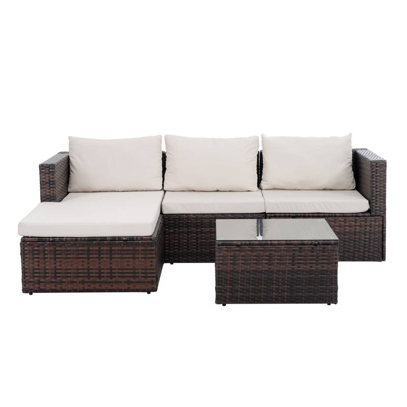 Chic Outdoor Wicker Lounge Set with Glass Table
