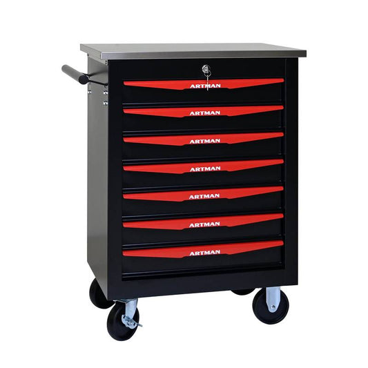 Rolling Tool Cart with Stainless Steel Top - Black & Red