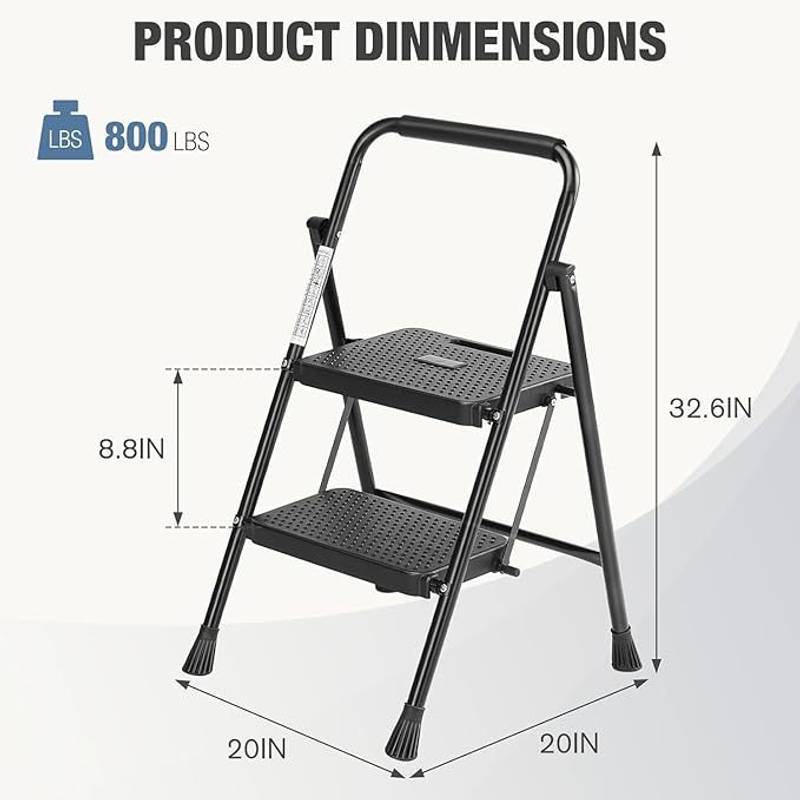Easy Reach Step Ladder - Lightweight & Foldable with Wide Anti-Slip Pedal