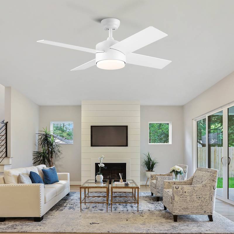 Sleek LED Ceiling Fan with White Blades