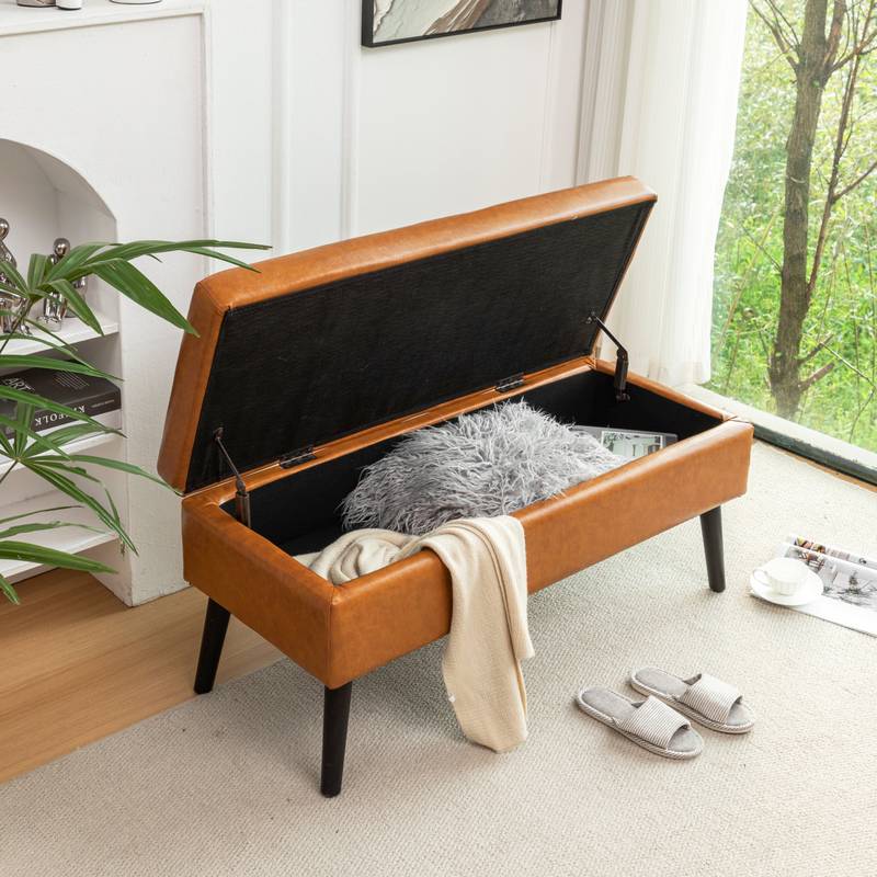Stylish Leather Storage Bench