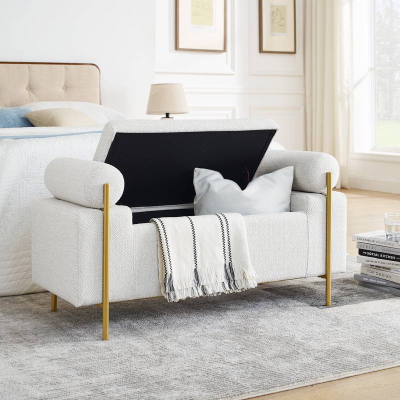 Chic Linen Storage Bench with Stylish Arms and Sturdy Legs