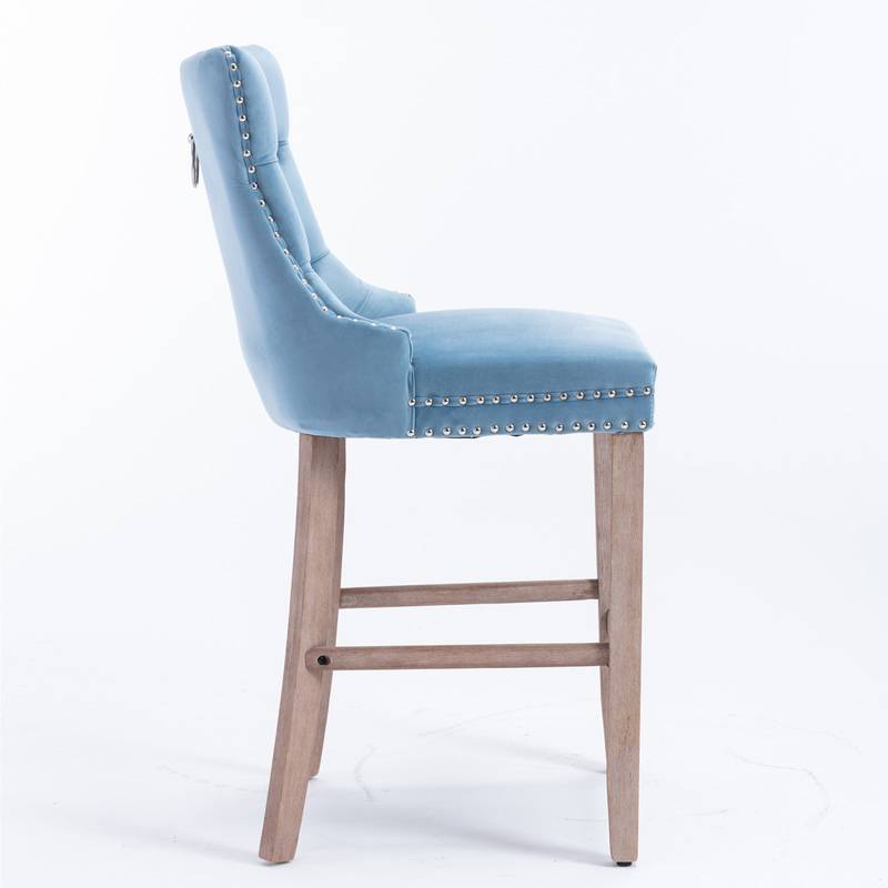 Chic Velvet Barstools with Tufted Detail - Set of Two (Light Blue)