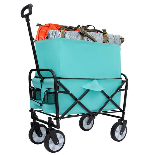 Blue Folding Utility Wagon - Your Go-To Cart for Beach Trips, Shopping, and More!