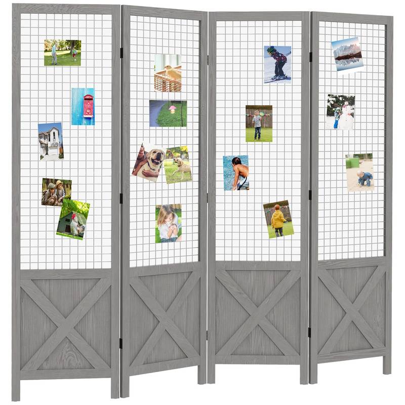 Chic Folding Room Divider - Portable Privacy Screen in Distressed Gray