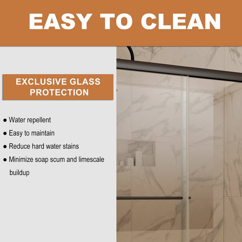 Matte Black Sliding Shower Door with Clear Glass