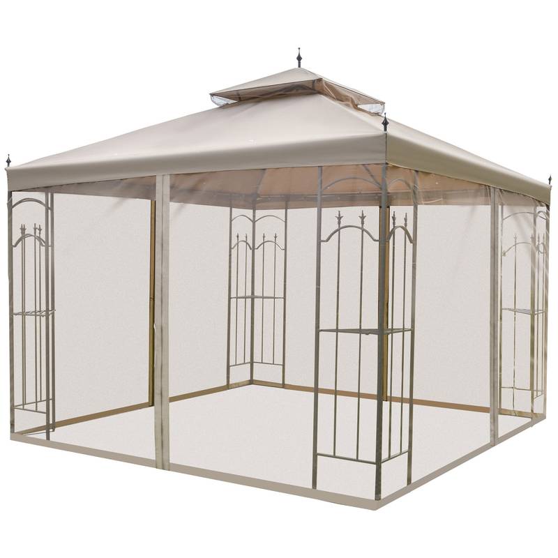 Charming Brown Patio Gazebo with Shelves and Netting