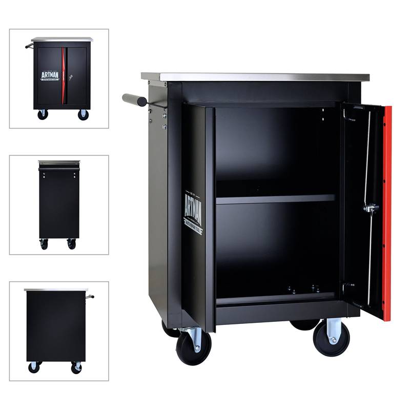 Versatile Double-Door Tool Cart - Black & Red