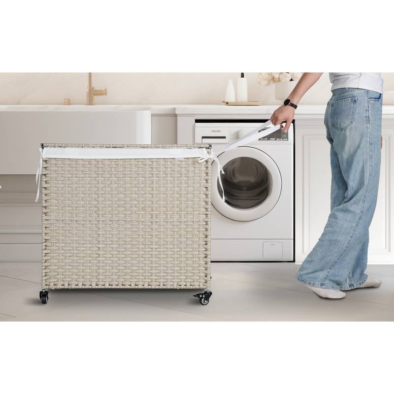 Stylish Grey Laundry Hamper with Removable Bags and Wheels