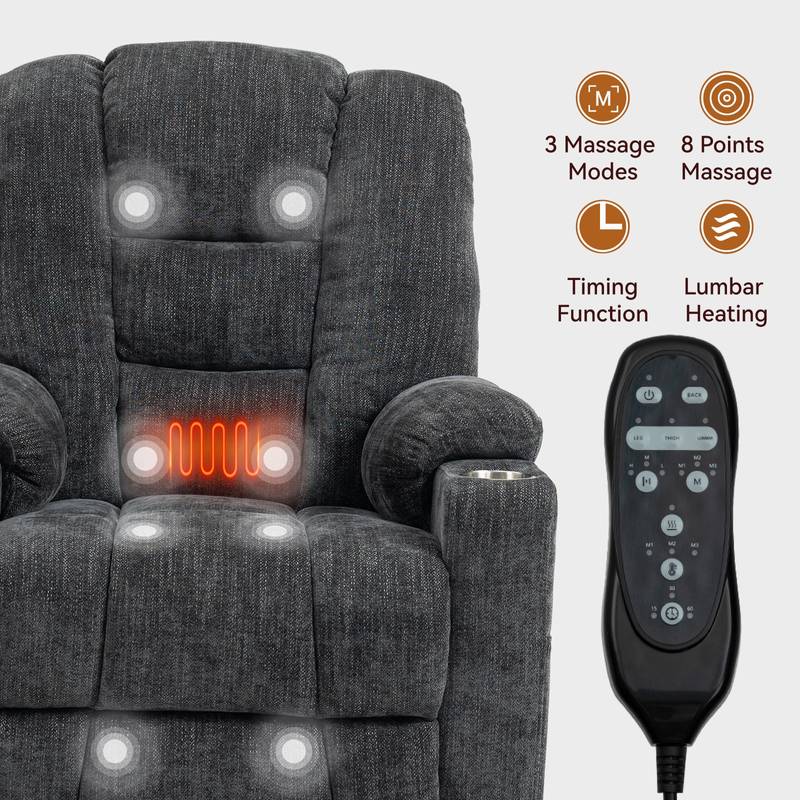 CozyLift Massage Recliner for Seniors - Plush Comfort with Heat and USB Charging