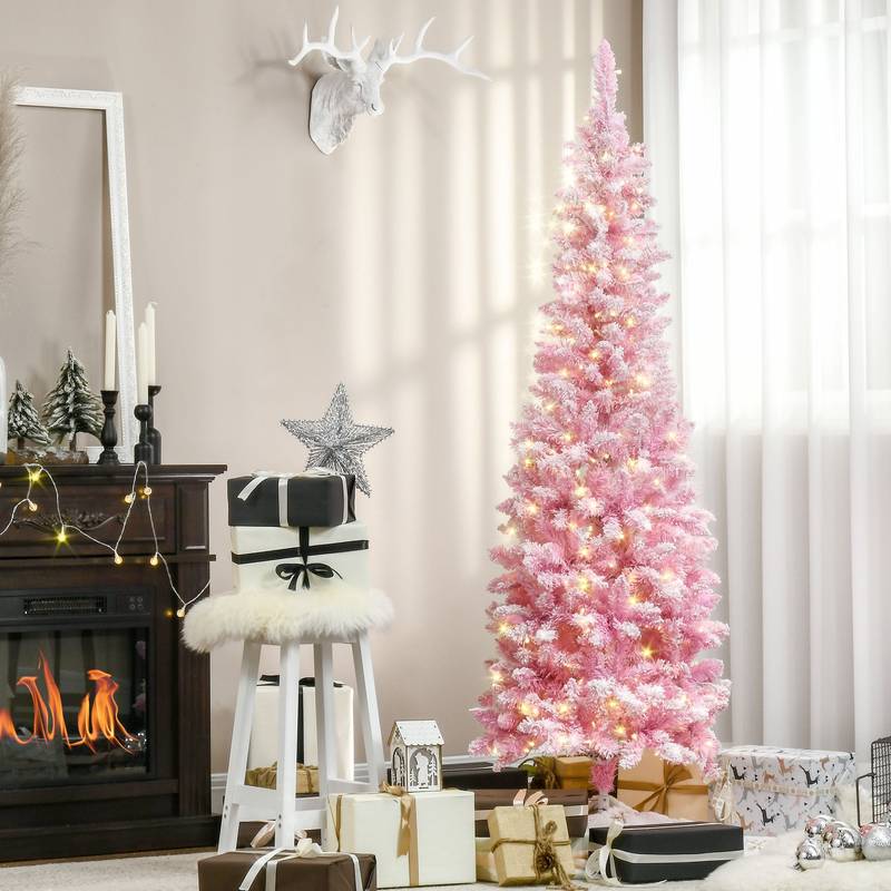 Charming Snowy Pencil Christmas Tree with Warm Lights