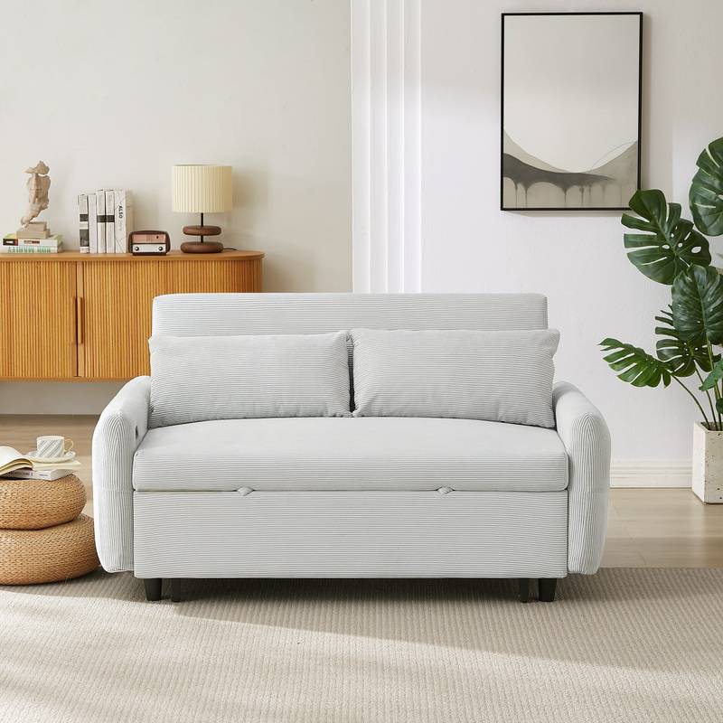 Light Blue Sleeper Sofa with USB Ports and Pillows