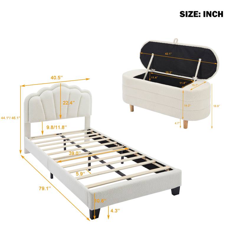 Cozy Floral Twin Bed Set with LED and Storage Ottoman