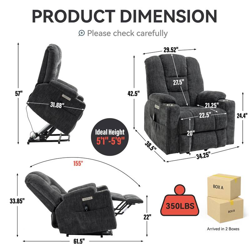 CozyLift Massage Recliner for Seniors - Plush Comfort with Heat and USB Charging