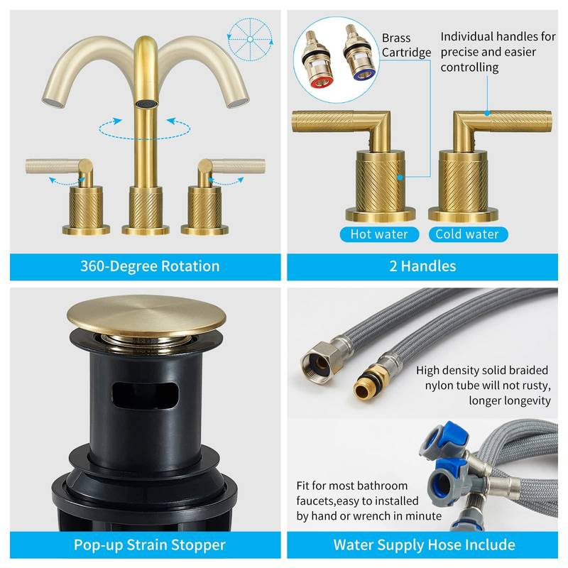 Brushed Gold Double Handle Bathroom Faucet Set