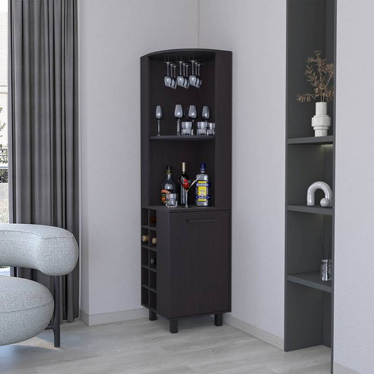 Leah Corner Bar Cabinet - Stylish Storage & Wine Rack in Wengue