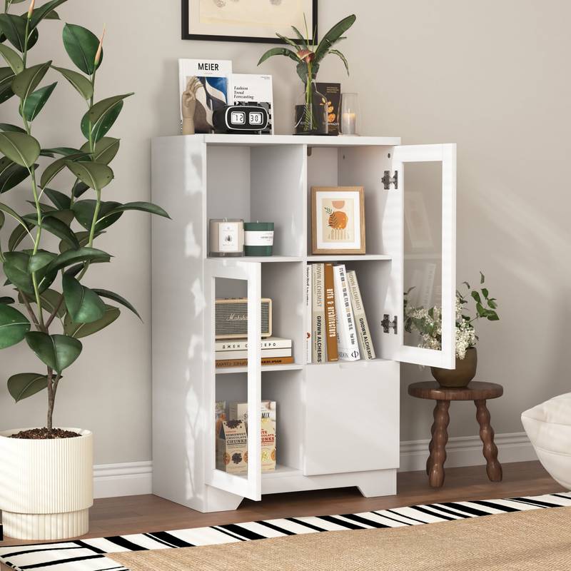 Chic White Glass Door Cabinet