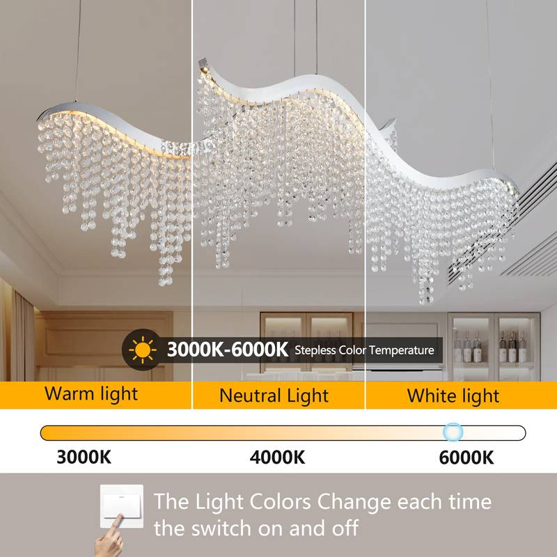 Radiant Wave LED Crystal Chandelier - Adjustable Color & Height for Luxurious Spaces