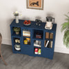 Navy Blue Glass-Front Cabinet with Open Storage