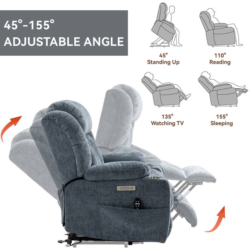 Cozy Power Lift Recliner with Massage & Heat - Heavy Duty Comfort in Blue