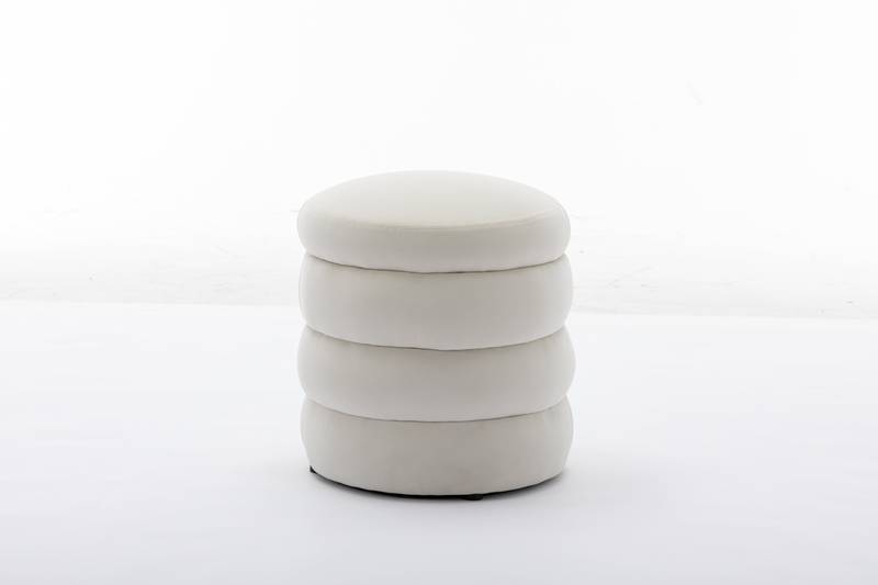 Ivory Velvet Round Ottoman