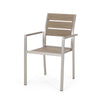 Stylish Outdoor Aluminum Dining Chairs with Natural Wood Look - Set of Two