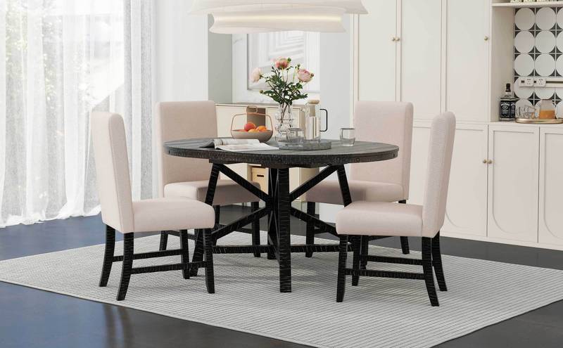 Retro Chic Dining Set with Expandable Table and Cozy Chairs