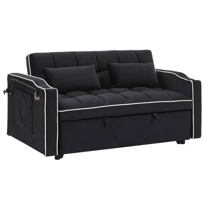 Cozy Convertible Velvet Sofa Bed with USB, Ashtray & Swivel Stand