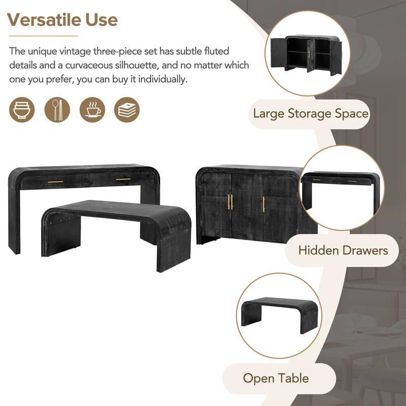 Vintage Charm Three-Piece furniture Set in Antique Black